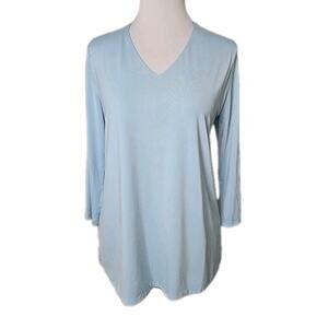 Jean-Pierre Klifa Blue V-Neck Bimini Stretch Knit 3/4 Sleeve Top LARGE NWT $68